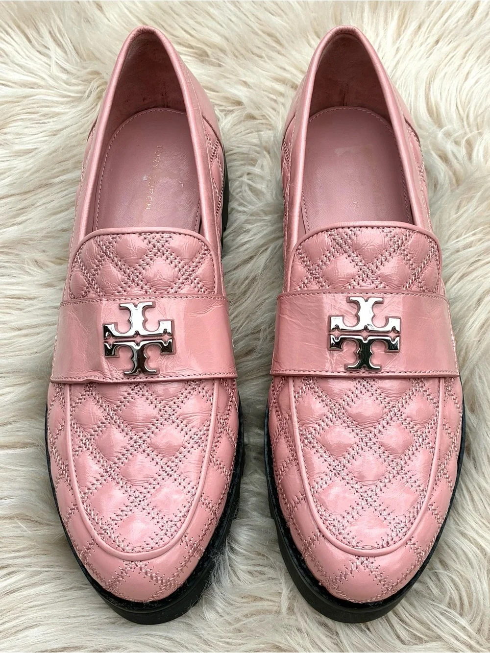Tory Burch NWOT Women's Pink Mini Everly Chunky Leather Loafers Sz 10